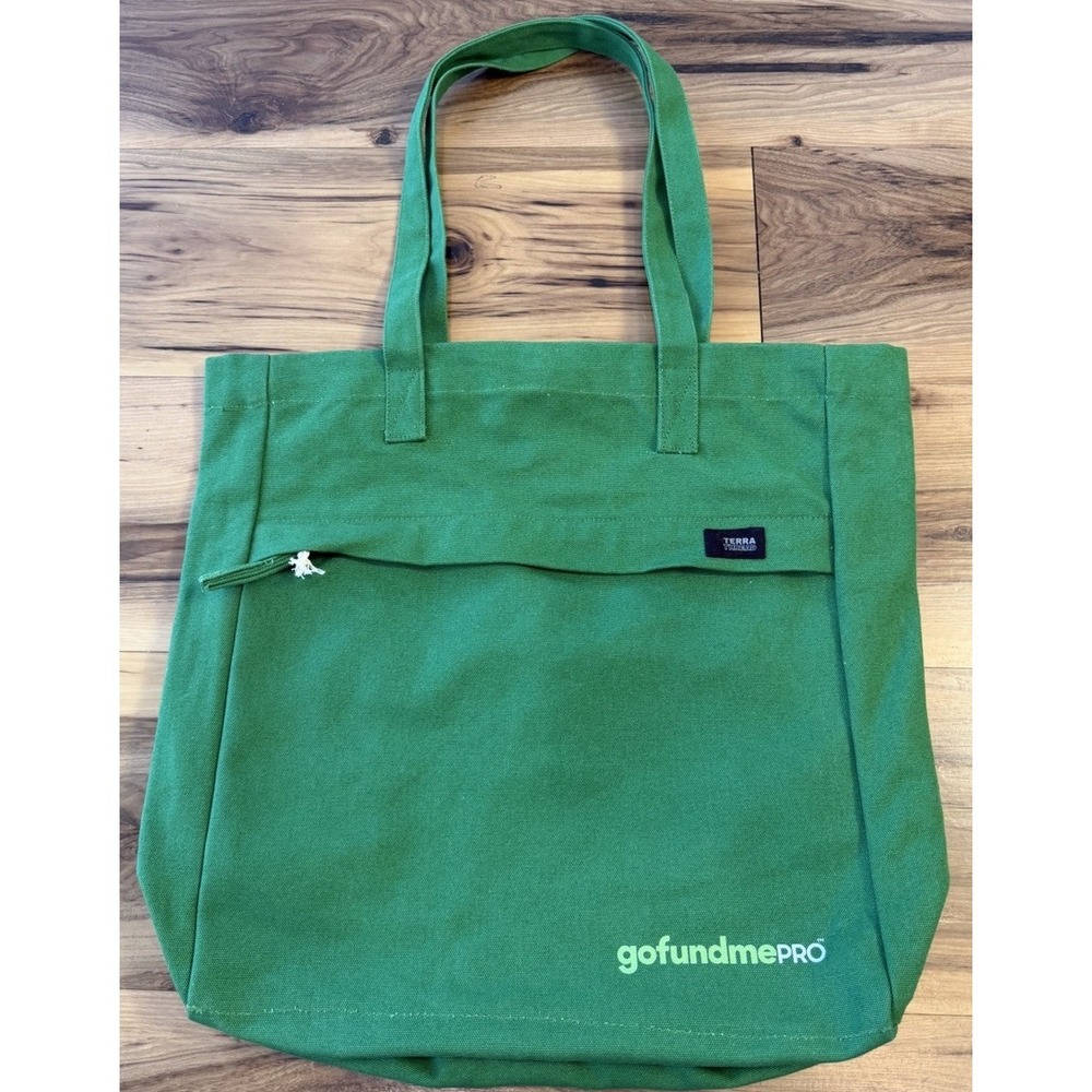 Terra Thread‎ Organic Cotton Tote Bag Green GoFundMePro Large Canvas READ